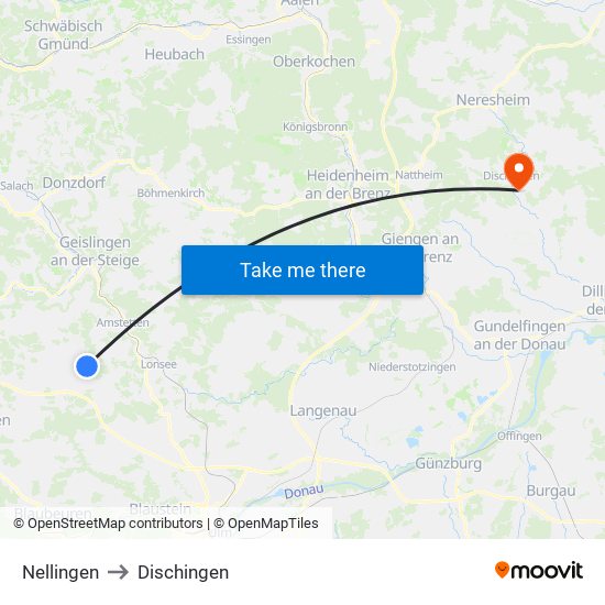 Nellingen to Dischingen map