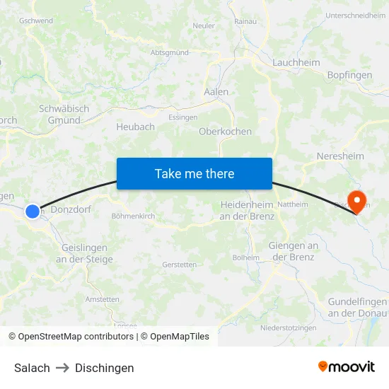 Salach to Dischingen map