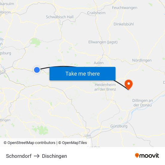 Schorndorf to Dischingen map