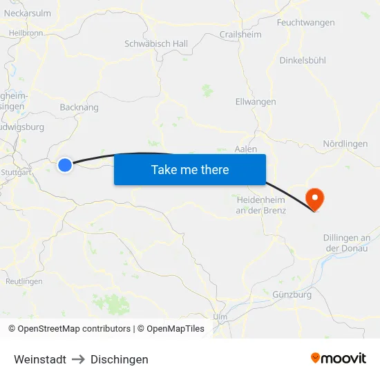 Weinstadt to Dischingen map