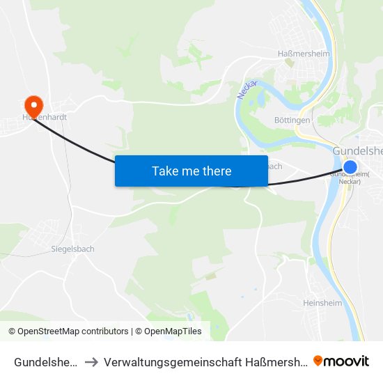 Gundelsheim to Verwaltungsgemeinschaft Haßmersheim map