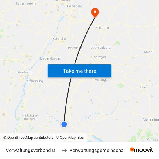 Verwaltungsverband Donaueschingen to Verwaltungsgemeinschaft Haßmersheim map