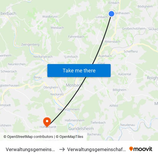 Verwaltungsgemeinschaft Limbach to Verwaltungsgemeinschaft Haßmersheim map