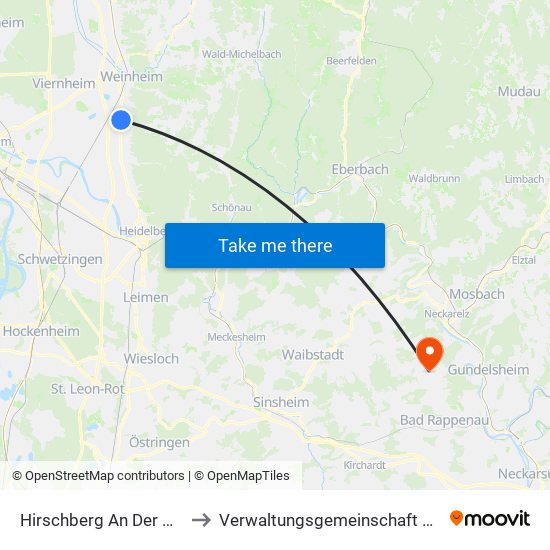 Hirschberg An Der Bergstraße to Verwaltungsgemeinschaft Haßmersheim map