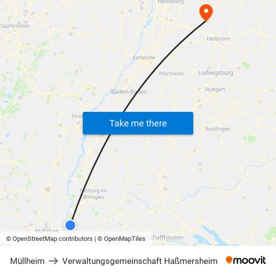 Müllheim to Verwaltungsgemeinschaft Haßmersheim map