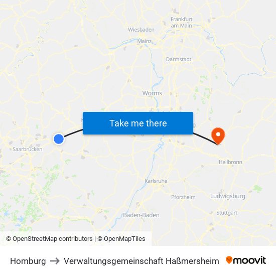 Homburg to Verwaltungsgemeinschaft Haßmersheim map