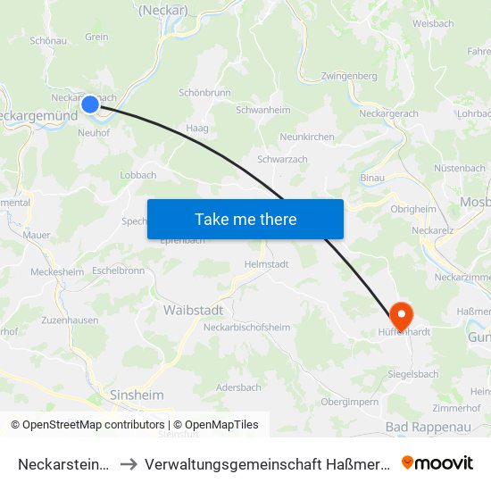 Neckarsteinach to Verwaltungsgemeinschaft Haßmersheim map