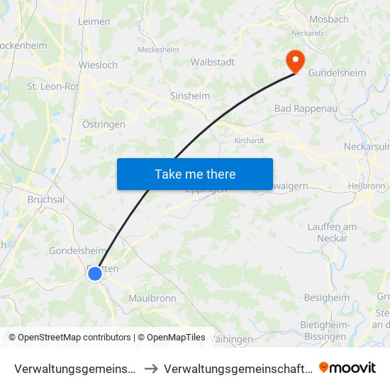 Verwaltungsgemeinschaft Bretten to Verwaltungsgemeinschaft Haßmersheim map