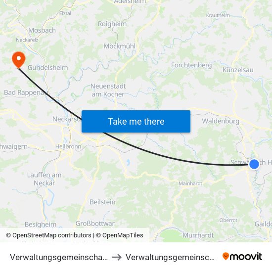 Verwaltungsgemeinschaft Schwäbisch Hall to Verwaltungsgemeinschaft Haßmersheim map