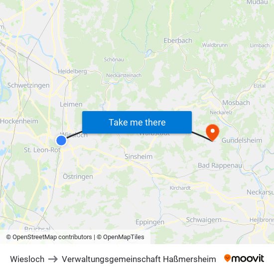 Wiesloch to Verwaltungsgemeinschaft Haßmersheim map