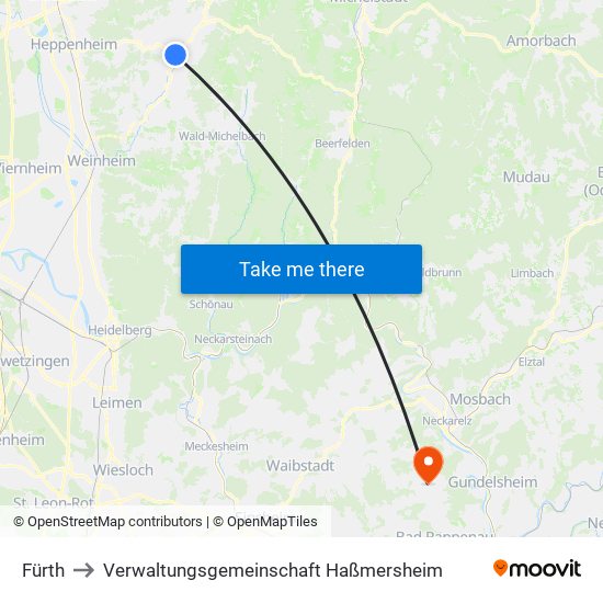 Fürth to Verwaltungsgemeinschaft Haßmersheim map