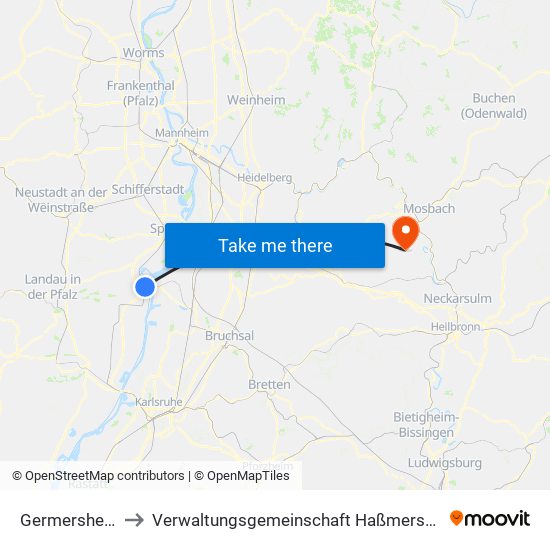 Germersheim to Verwaltungsgemeinschaft Haßmersheim map