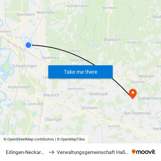 Edingen-Neckarhausen to Verwaltungsgemeinschaft Haßmersheim map