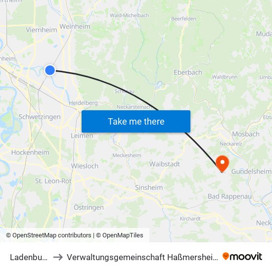 Ladenburg to Verwaltungsgemeinschaft Haßmersheim map