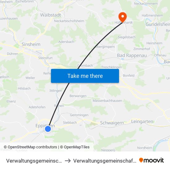 Verwaltungsgemeinschaft Eppingen to Verwaltungsgemeinschaft Haßmersheim map
