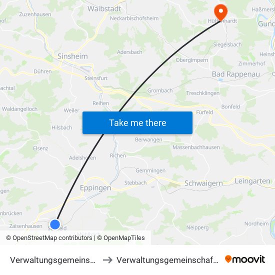 Verwaltungsgemeinschaft Sulzfeld to Verwaltungsgemeinschaft Haßmersheim map