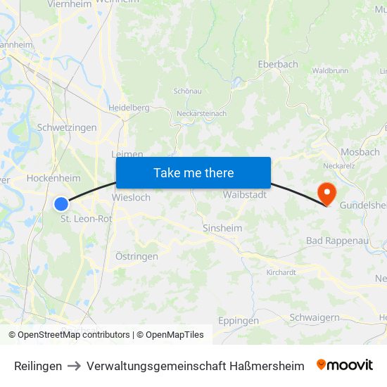 Reilingen to Verwaltungsgemeinschaft Haßmersheim map