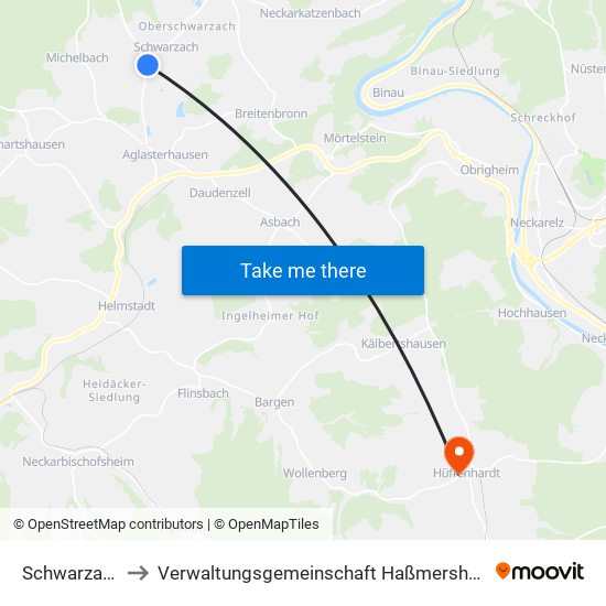Schwarzach to Verwaltungsgemeinschaft Haßmersheim map