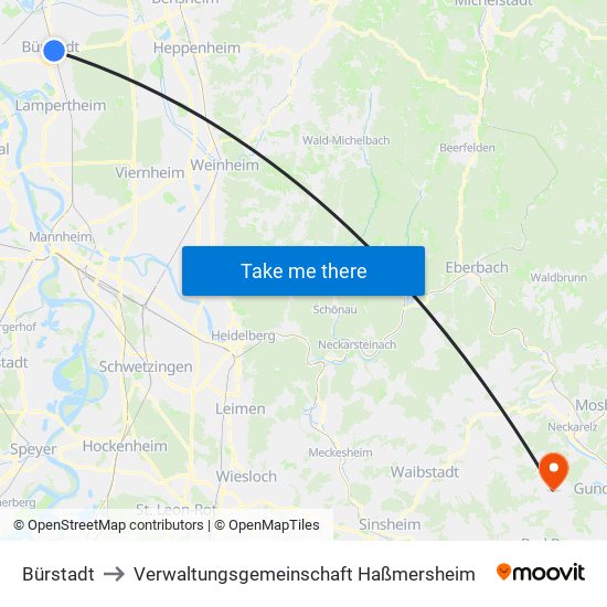 Bürstadt to Verwaltungsgemeinschaft Haßmersheim map