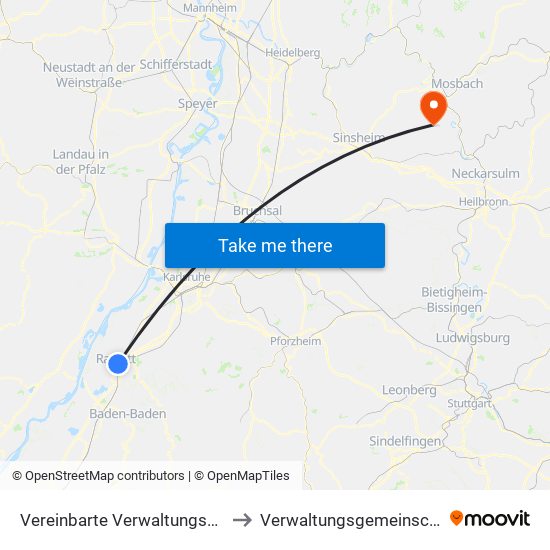 Vereinbarte Verwaltungsgemeinschaft Rastatt to Verwaltungsgemeinschaft Haßmersheim map