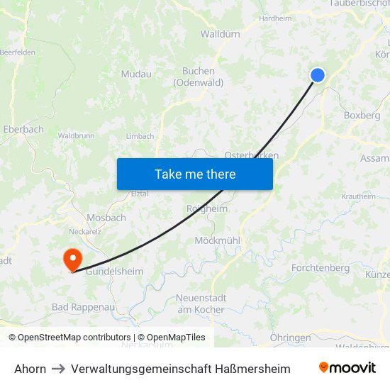 Ahorn to Verwaltungsgemeinschaft Haßmersheim map