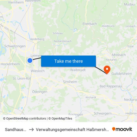 Sandhausen to Verwaltungsgemeinschaft Haßmersheim map