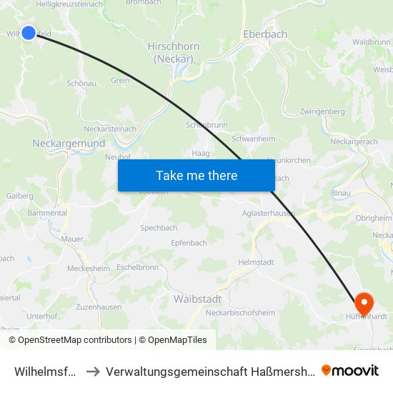 Wilhelmsfeld to Verwaltungsgemeinschaft Haßmersheim map