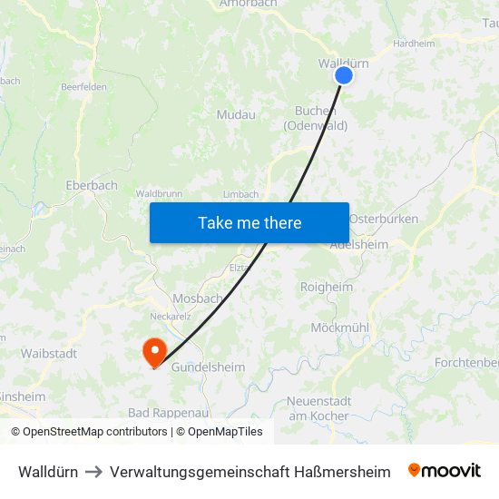 Walldürn to Verwaltungsgemeinschaft Haßmersheim map