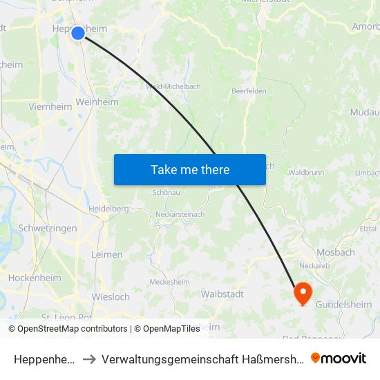 Heppenheim to Verwaltungsgemeinschaft Haßmersheim map