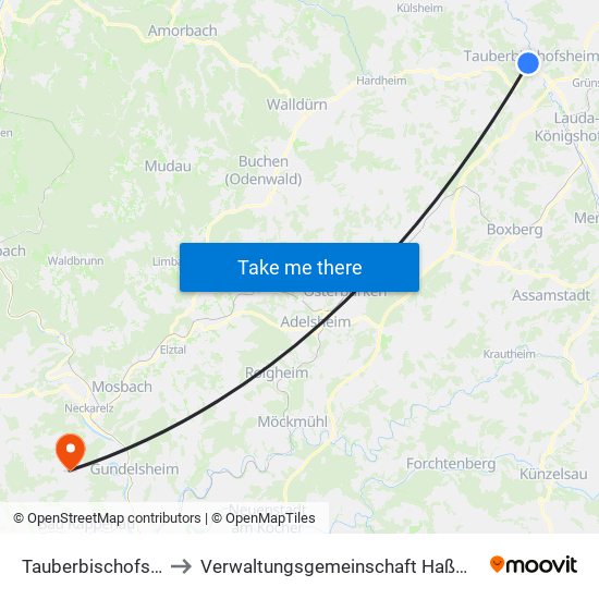 Tauberbischofsheim to Verwaltungsgemeinschaft Haßmersheim map