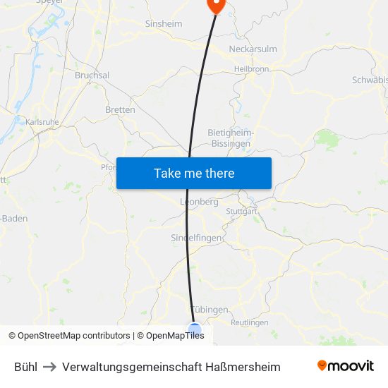 Bühl to Verwaltungsgemeinschaft Haßmersheim map