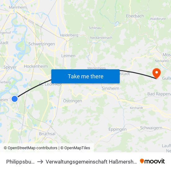 Philippsburg to Verwaltungsgemeinschaft Haßmersheim map