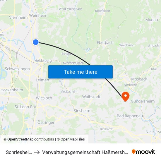 Schriesheim to Verwaltungsgemeinschaft Haßmersheim map