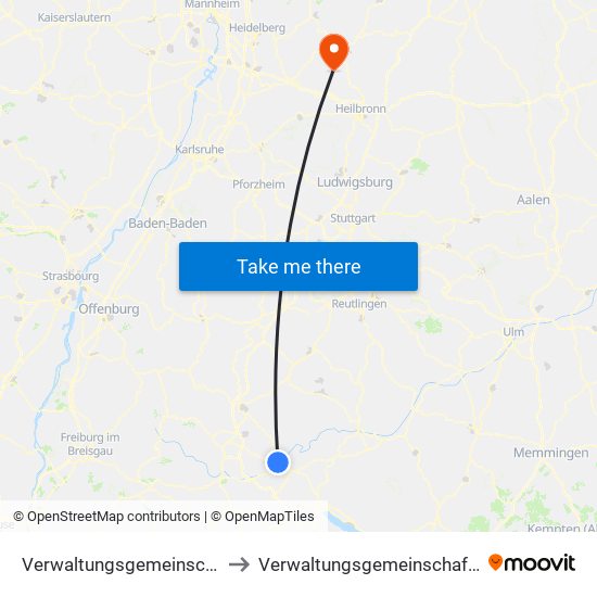 Verwaltungsgemeinschaft Tuttlingen to Verwaltungsgemeinschaft Haßmersheim map