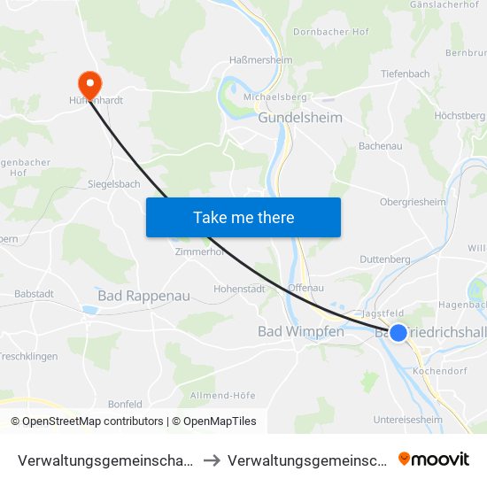 Verwaltungsgemeinschaft Bad Friedrichshall to Verwaltungsgemeinschaft Haßmersheim map