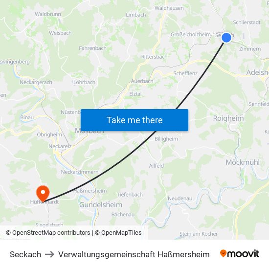 Seckach to Verwaltungsgemeinschaft Haßmersheim map