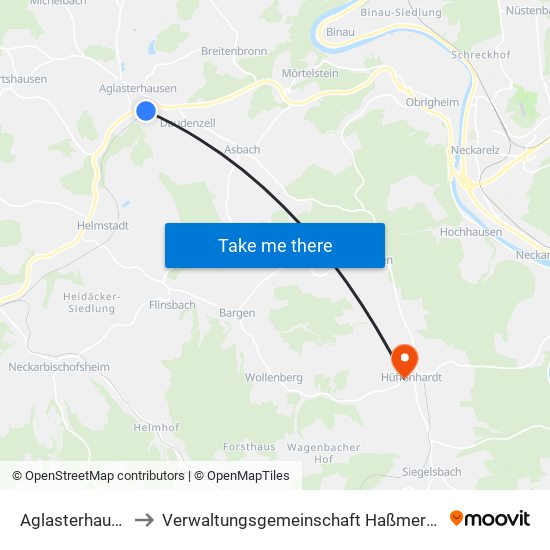 Aglasterhausen to Verwaltungsgemeinschaft Haßmersheim map