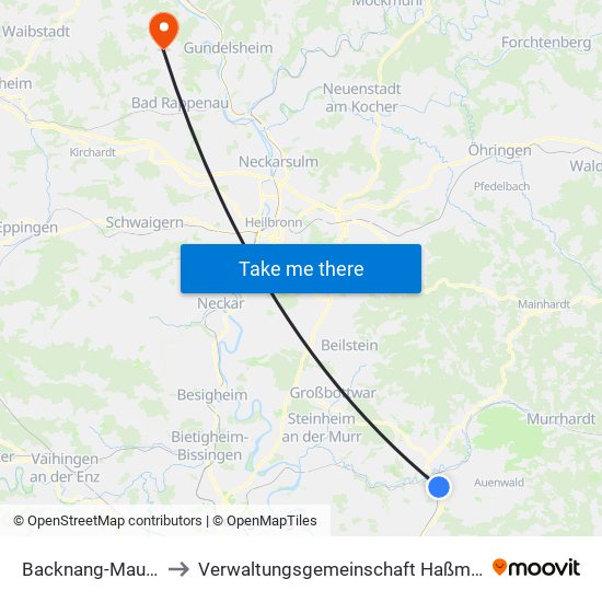 Backnang-Maubach to Verwaltungsgemeinschaft Haßmersheim map