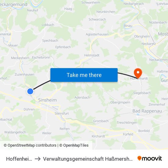 Hoffenheim to Verwaltungsgemeinschaft Haßmersheim map