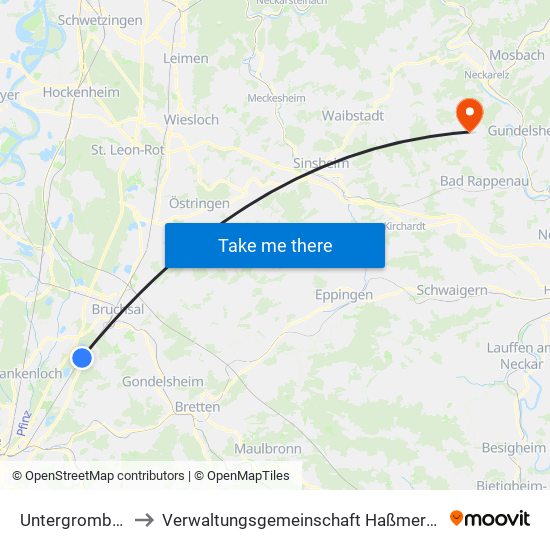 Untergrombach to Verwaltungsgemeinschaft Haßmersheim map