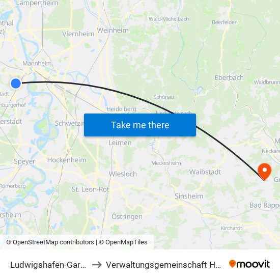Ludwigshafen-Gartenstadt to Verwaltungsgemeinschaft Haßmersheim map