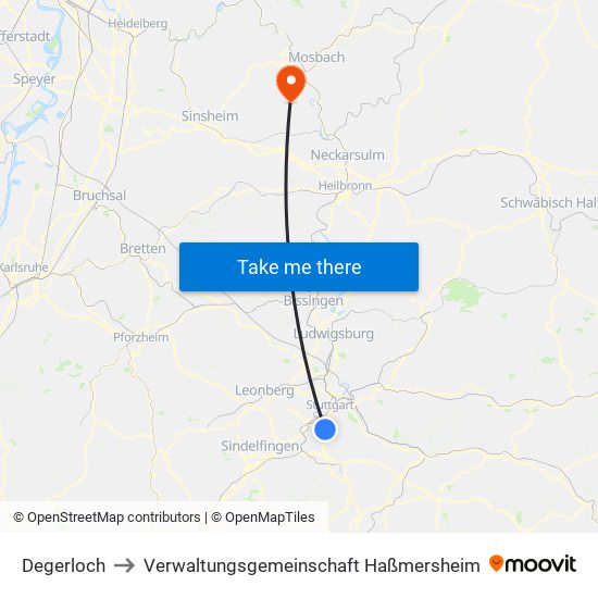 Degerloch to Verwaltungsgemeinschaft Haßmersheim map