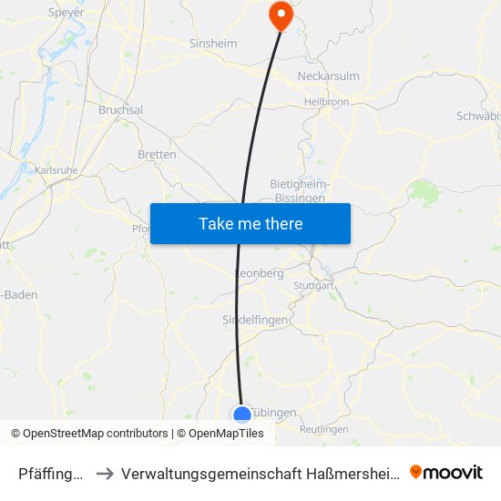 Pfäffingen to Verwaltungsgemeinschaft Haßmersheim map