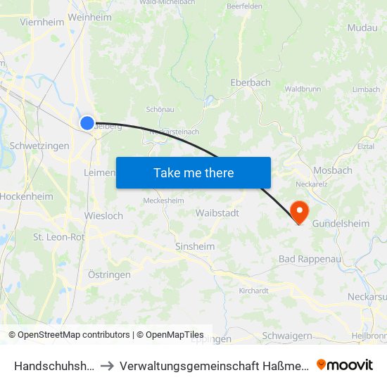 Handschuhsheim to Verwaltungsgemeinschaft Haßmersheim map