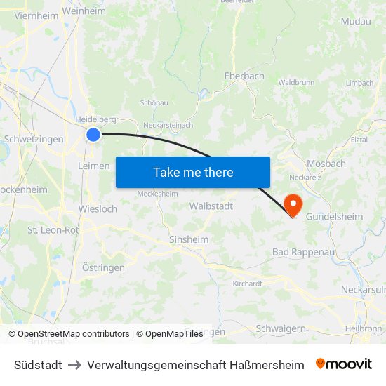 Südstadt to Verwaltungsgemeinschaft Haßmersheim map