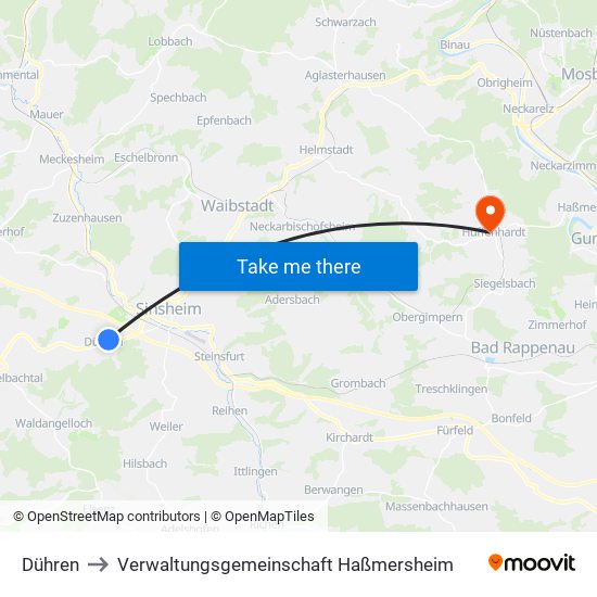 Dühren to Verwaltungsgemeinschaft Haßmersheim map