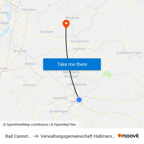 Bad Cannstatt to Verwaltungsgemeinschaft Haßmersheim map