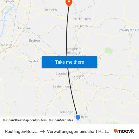 Reutlingen-Betzingen to Verwaltungsgemeinschaft Haßmersheim map