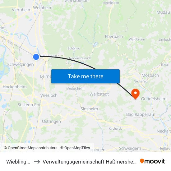 Wieblingen to Verwaltungsgemeinschaft Haßmersheim map