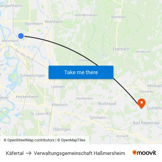 Käfertal to Verwaltungsgemeinschaft Haßmersheim map